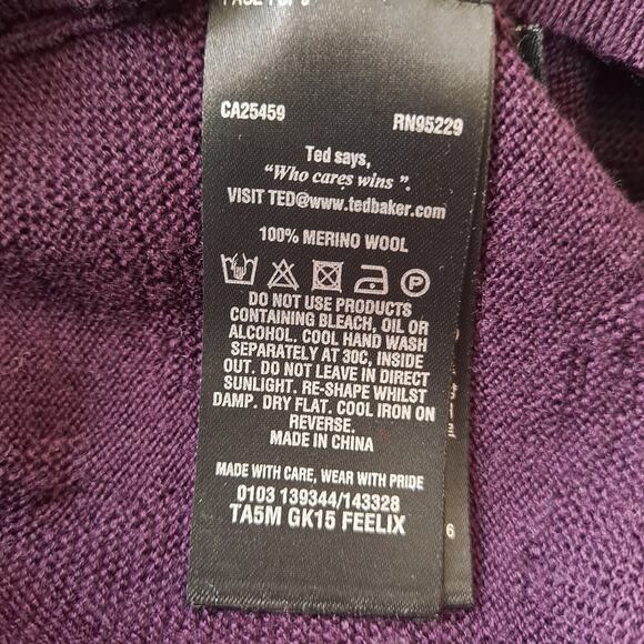 Ted Baker Dark Plum Embossed Floral Long Sleeve Crewneck Sweater -Size 5 (US XL) - Picture 12 of 12